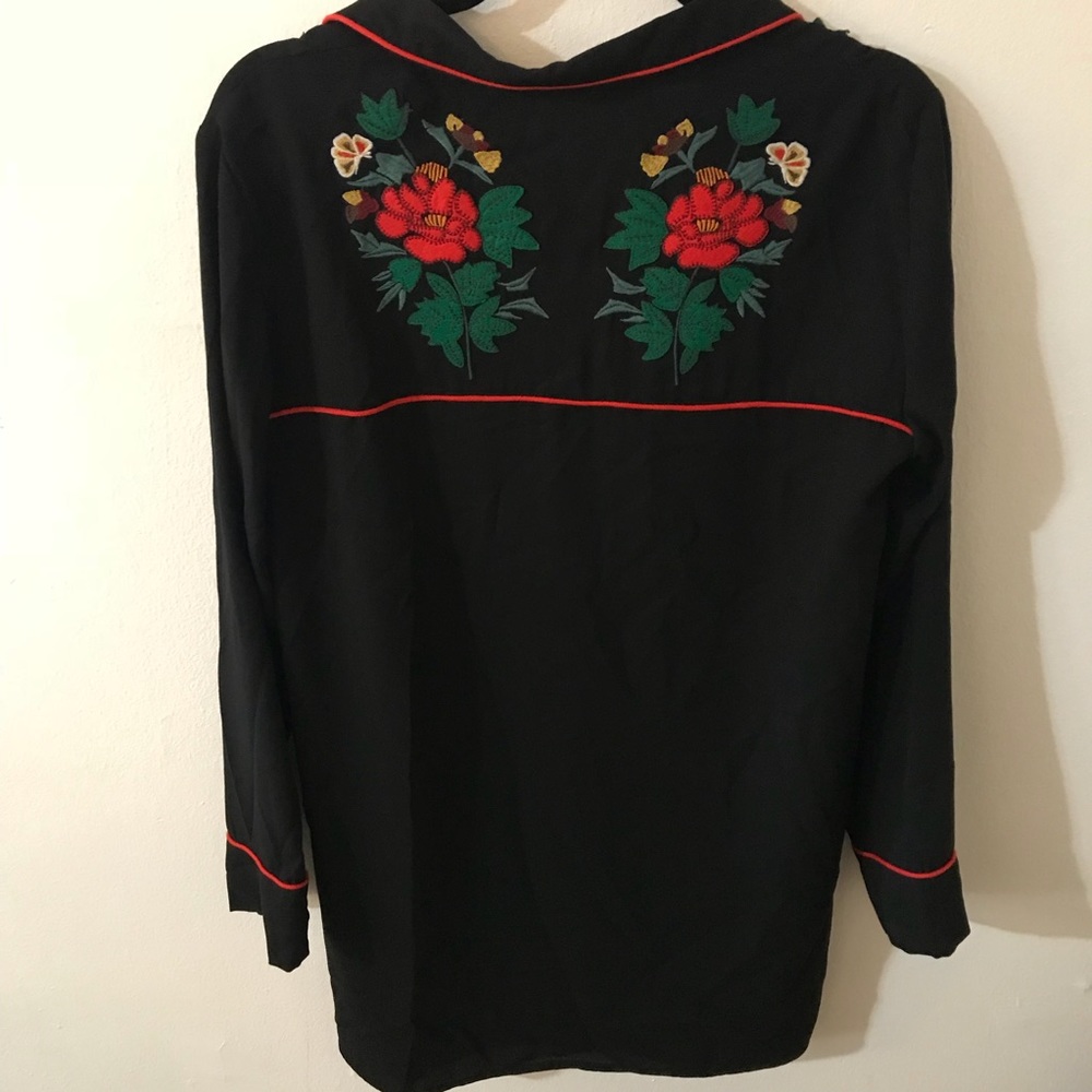 Embroidered black collared dress w/ western feel